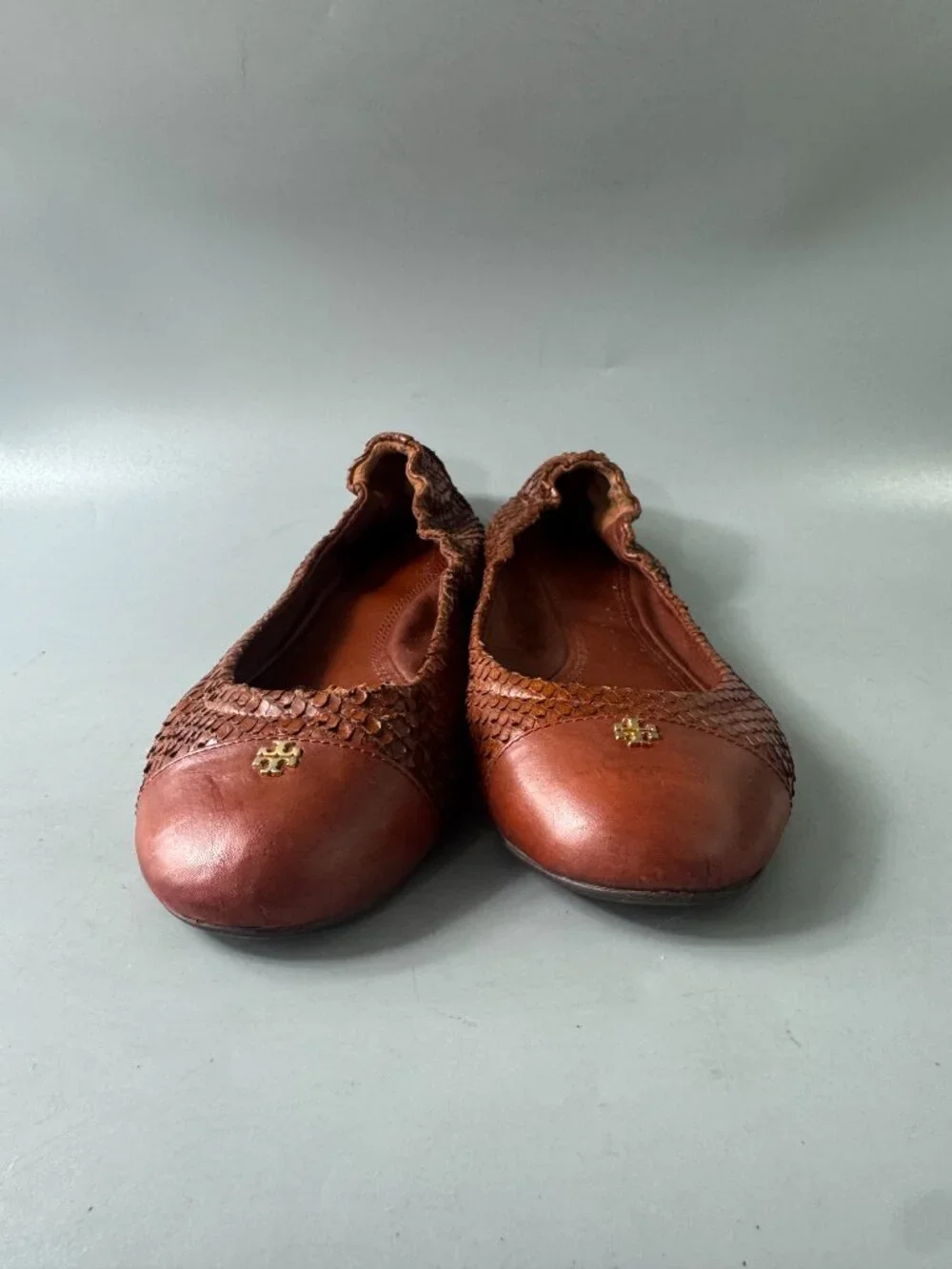 Tory Burch YORK Burgundy Leather Snake Pattern Flats - Size 9 1/2